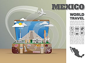 Mexico Landmark Global Travel And Journey Infographic luggage.3D Design Vector Template.vector/illustration. can be used for your