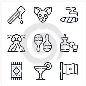 mexico line icons. linear set. quality vector line set such as mexico, margarita, rug, tequila, maracas, popocatepelt, cigar,