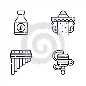 mexico line icons. linear set. quality vector line set such as balero, zampona, cactus photo