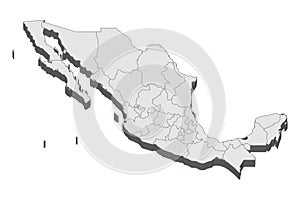 Mexico map in 3D. 3d map with borders of regions.