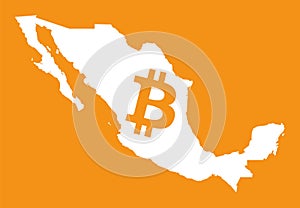 Mexico map with bitcoin crypto currency symbol illustration