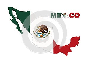 Mexico, map with flag, isolated on white