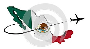 Mexico map flag with plane and swoosh illustration