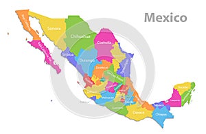 Mexico map, new political detailed map, separate individual states, with state names, isolated on white background 3D