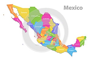 Mexico map, new political detailed map, separate individual states, with state names, isolated on white background 3D photo
