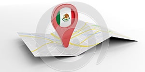 Mexico map pointer on white background. 3d illustration