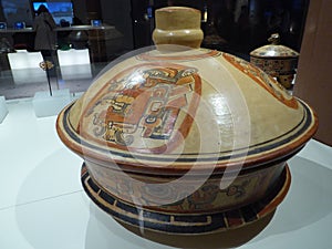 Mexico Maya art acient pot with paintings of mayian life