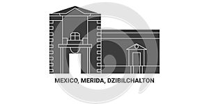 Mexico, Merida, Dzibilchalton travel landmark vector illustration