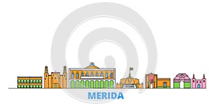 Mexico, Merida line cityscape, flat vector. Travel city landmark, oultine illustration, line world icons
