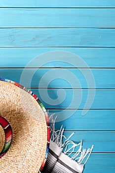 Mexico, Mexican sombrero wood background border copy space vertical