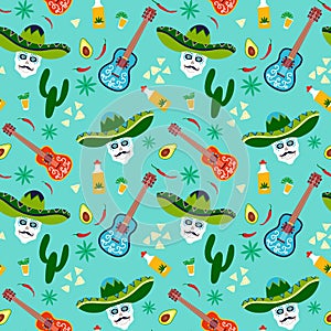 Mexico, mexican traditional Cinco de Mayo, Day of the dead, Halloween, Dia de los muertos  print background, seamless pattern