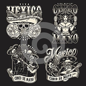 Mexico monochrome labels set with inscriptions