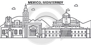 Mexico, Monterrey architecture line skyline illustration. Linear vector cityscape with famous landmarks, city sights photo