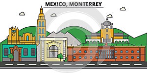 Mexico, Monterrey. City skyline, architecture, buildings, streets, silhouette, landscape, panorama, landmarks, icons