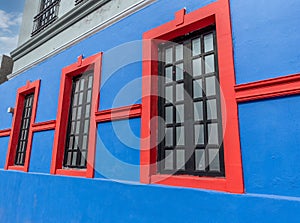 Mexico, Monterrey, colorful historic buildings in the center of the old city, Barrio Antiguo, a famous tourist photo