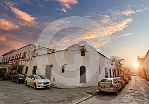 Mexico, Monterrey, colorful historic buildings in the center of the old city, Barrio Antiguo, a famous tourist photo