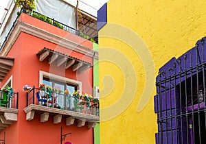 Mexico, Monterrey, colorful historic buildings in the center of the old city, Barrio Antiguo, a famous tourist photo