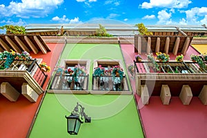 Mexico, Monterrey, colorful historic houses in Barrio Antiguo, a famous tourist attraction photo