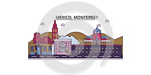 Mexico, Monterrey tourism landmarks, vector city travel illustration photo