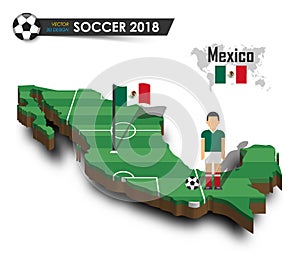 Mexico national soccer team . Football player and flag on 3d design country map . isolated background . Vector for international w