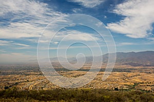 Mexico Oaxaca Monte Alban valley view with cloudy skies