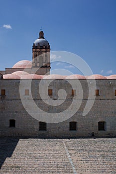 Mexico Oaxaca Santo Domingo monastery courtyard view with church