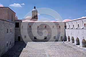 Mexico Oaxaca Santo Domingo monastery courtyard view with church