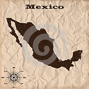 Mexico old map with grunge and crumpled paper. Vector illustration