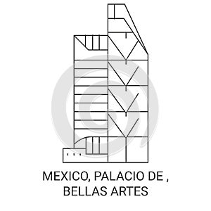 Mexico, Palacio De , Bellas Artes travel landmark vector illustration