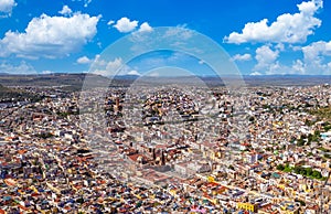 Mexico, panoramic bird eye view of skyline of Zacatecas historic city colonial center