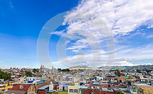 Mexico, panoramic Morelia skyline with colorful streets and colonial houses in historic center