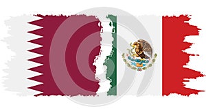 Mexico and Qatar grunge flags connection vector