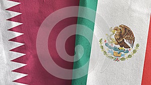 Mexico and Qatar two flags textile cloth 3D rendering