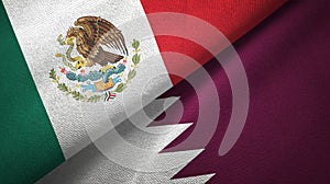Mexico and Qatar two flags textile cloth, fabric texture