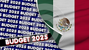 Mexico Realistic Flag with Budget 2025 Title Fabric Texture 3D Illustration