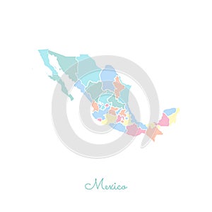 Mexico region map: colorful with white outline.