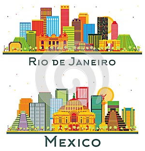 Mexico and Rio De Janeiro Brazil City Skyline Set