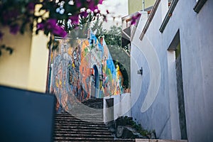 MEXICO - SEPTEMBER 23: Stairway with colorful graffities in the