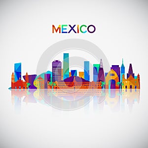 Mexico skyline silhouette in colorful geometric style.