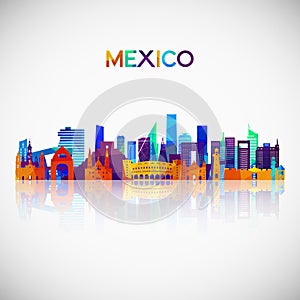 Mexico skyline silhouette in colorful geometric style.