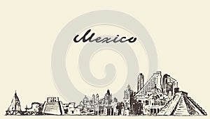 Mexico skyline vector illustration drawn sketch