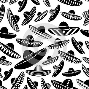 Mexico sombrero black hat variations icons seamless pattern photo