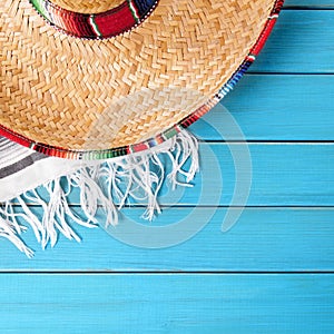 Mexico sombrero cinco de mayo blue wood background