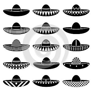 Mexico sombrero hat variations icons set