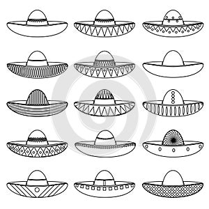 Mexico sombrero hat variations outline icons set eps10 photo