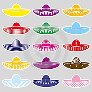 Mexico sombrero hat variations stickers set photo