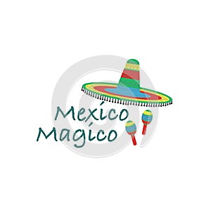 Mexico sombrero and maracas vector illustration.