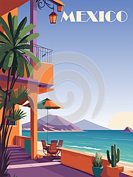 Mexico Travel Destination Poster in retro style.