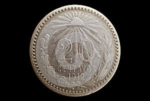 Mexico 1912 Twenty Centavos Silver Coin photo