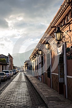 Mexico typical street in San Cristobal de Las Casas. Town locate photo